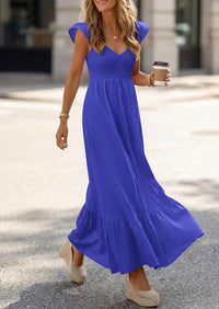 PRETTYGARDEN Women's Summer Casual Maxi Dresses Cap Sleeve V Neck Smocked Long Pockets Party Sundress Vacation Outfits PRETTYGARDEN