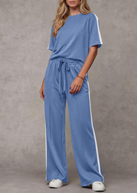 PRETTYGARDEN Women's 2 Piece Sets Summer Casual Short Sleeve Tops Wide Leg Pants Matching Lounge Set Vacation Travel Outfits PRETTYGARDEN