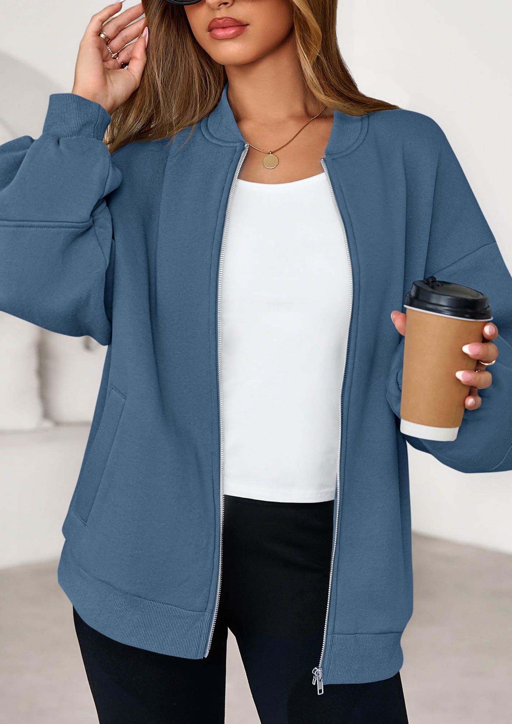 KIRUNDO Oversized Sweatshirt for Women Zip Up Bomber Jacket Fall Fashion Casual Long Sleeve Outerwear Winter Outfits PRETTYGARDEN