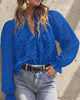 Women's Dressy Casual Blouse Tops Puff Long Sleeve Button V Neck Hollow Out Lace Embroidered Pullover Shirts