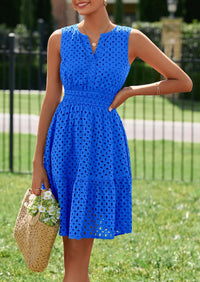 PRETTYGARDEN Women's Summer Dresses Sleeveless V Neck Eyelet Hollow Out Swing A Line Beach Vacation Sun Dress PRETTYGARDEN