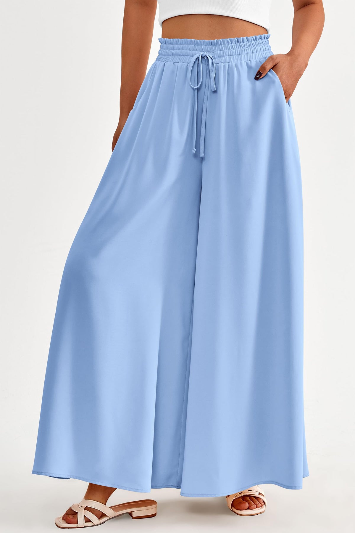 Wide Leg High Waisted Flowy Pockets Palazzo Pants