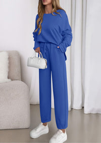 PRETTYGARDEN Womens 2 Piece Matching Lounge Sets Fall Long Sleeve Boatneck Sweatsuit Drawstring Sweatpants Pockets