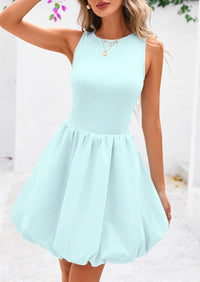 Summer Dresses for Women 2025 Casual Sleeveless Tank Mini Short Dress Crew Neck Bubble Sundress with Pockets