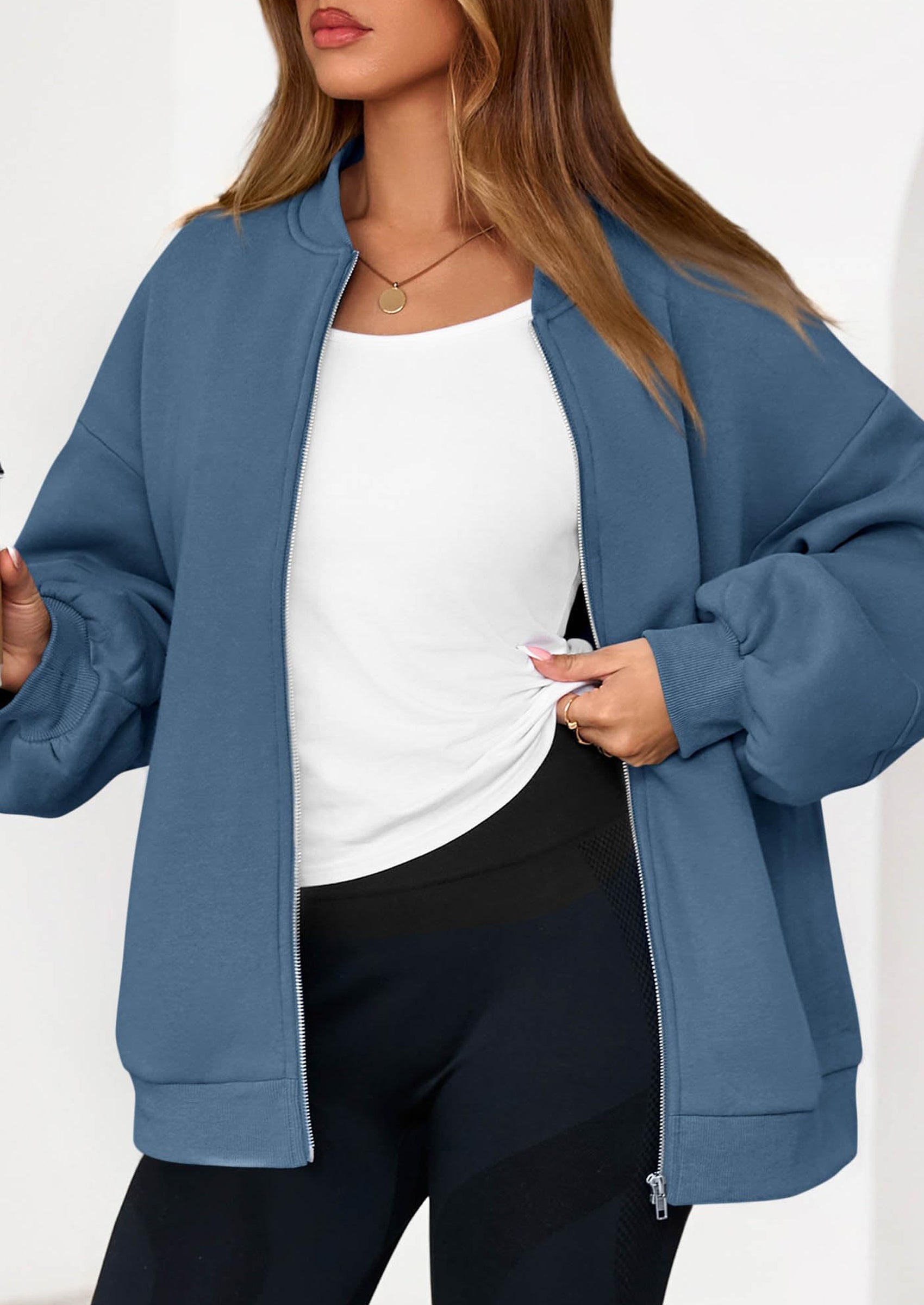 KIRUNDO Oversized Sweatshirt for Women Zip Up Bomber Jacket Fall Fashion Casual Long Sleeve Outerwear Winter Outfits PRETTYGARDEN