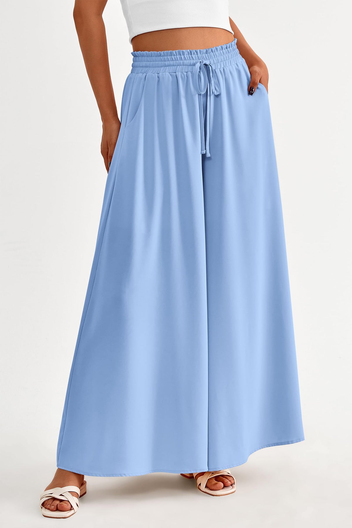 Wide Leg High Waisted Flowy Pockets Palazzo Pants