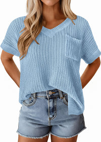 PRETTYGARDEN Women's Spring Short Sleeve Sweaters Lightweight V Neck Casual Going Out Summer T PRETTYGARDEN