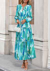 PRETTYGARDEN Women's Fall Boho Maxi Dresses Floral Long Sleeve V Neck Flowy Elegant Wedding Guest Dress Vacation Outfits