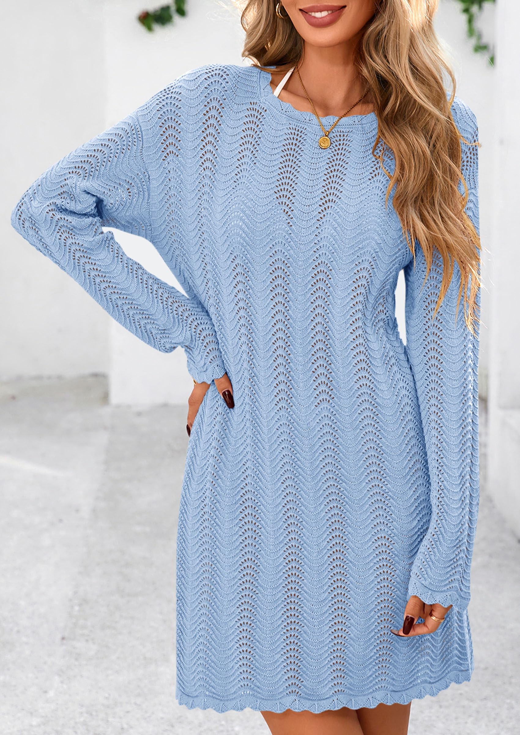 PRETTYGARDEN Women's Swimsuit Cover Up Summer Bathing Suit Swimwear Crochet Knit Dress Fashion Beach Vacation Clothes