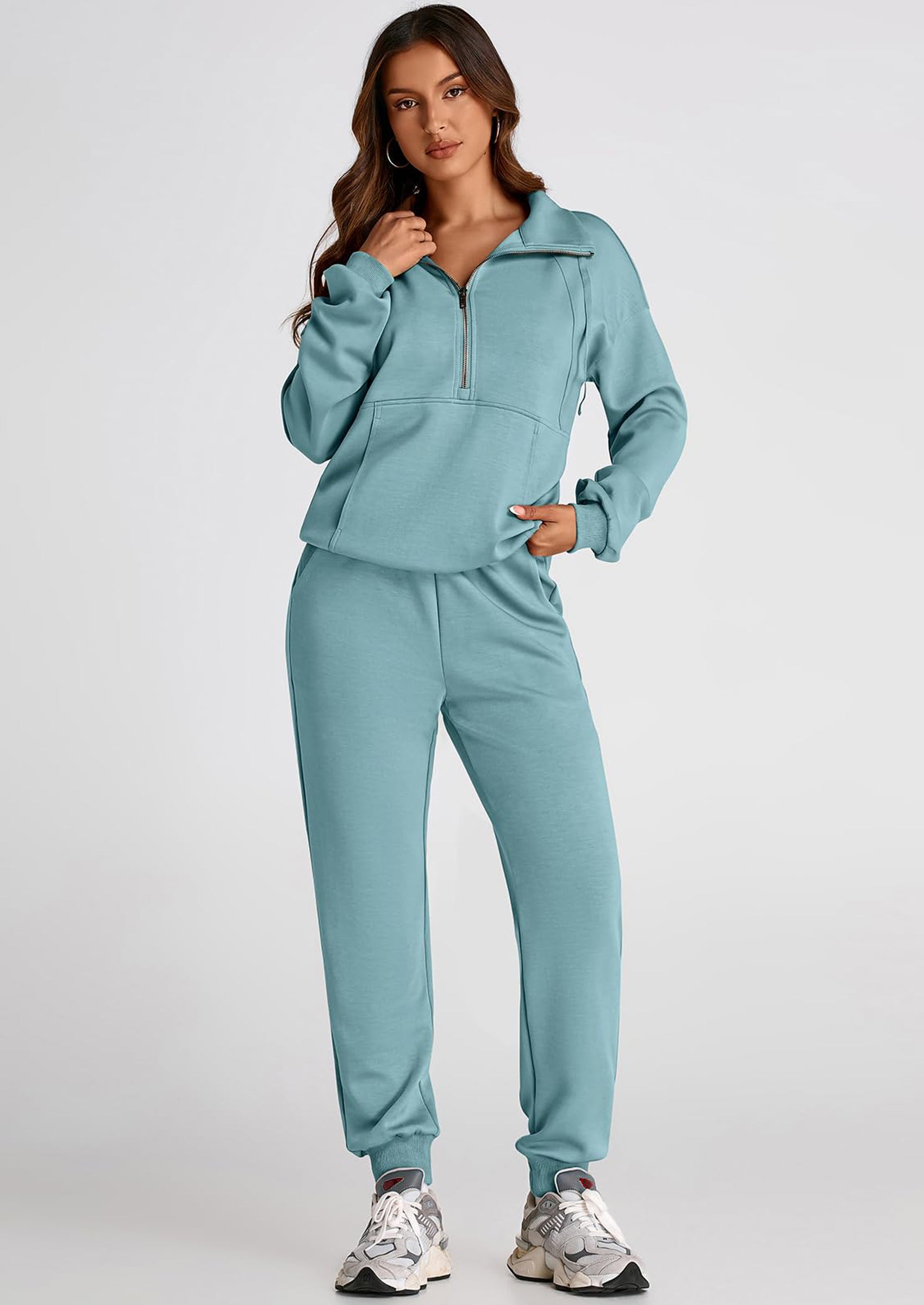 PRETTYGARDEN Long Sleeve Half Zip Sweatsuits Women 2 Piece Outfit Spring Casual Sweatshirt Sweatpants Lounge Set Tracksuit