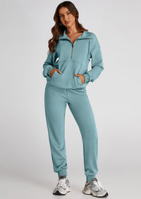 PRETTYGARDEN Long Sleeve Half Zip Sweatsuits Women 2 Piece Outfit Spring Casual Sweatshirt Sweatpants Lounge Set Tracksuit