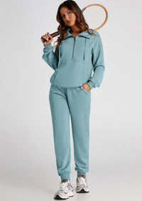 PRETTYGARDEN Long Sleeve Half Zip Sweatsuits Women 2 Piece Outfit Spring Casual Sweatshirt Sweatpants Lounge Set Tracksuit