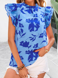 PRETTYGARDEN Women's Ruffle Short Sleeve Summer Tops Trendy Floral Trim Neck Casual Dressy Chiffon Boho Blouses Shirts PRETTYGARDEN