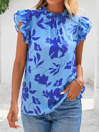 PRETTYGARDEN Women's Ruffle Short Sleeve Summer Tops Trendy Floral Trim Neck Casual Dressy Chiffon Boho Blouses Shirts PRETTYGARDEN