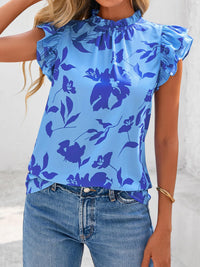 PRETTYGARDEN Women's Ruffle Short Sleeve Summer Tops Trendy Floral Trim Neck Casual Dressy Chiffon Boho Blouses Shirts PRETTYGARDEN