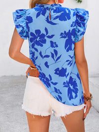 PRETTYGARDEN Women's Ruffle Short Sleeve Summer Tops Trendy Floral Trim Neck Casual Dressy Chiffon Boho Blouses Shirts PRETTYGARDEN