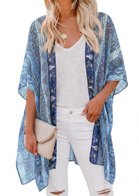 PRETTYGARDEN Summer Kimonos for Women Boho Floral Short Sleeve Kimono Cardigans Swimsuit Beach Cover Ups for Women Swimwear PRETTYGARDEN