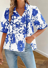 PRETTYGARDEN Womens Summer Tops Cute Puff Sleeve Ruffle V Neck Babydoll T-Shirts Boho Floral Spring Peplum Shirts PRETTYGARDEN