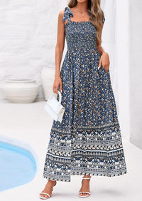 PRETTYGARDEN Women's Summer Maxi Dress Tie Straps Floral Beach Vacation Long Dresses Smocked Boho Sundress with Pockets PRETTYGARDEN