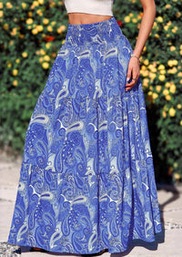 PRETTYGARDEN Floral Summer Boho Maxi Skirts for Women Smocked Elastic Waist Pleated Tiered Vacation Flowy Long Skirt PRETTYGARDEN