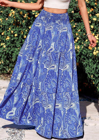 PRETTYGARDEN Floral Summer Boho Maxi Skirts for Women Smocked Elastic Waist Pleated Tiered Vacation Flowy Long Skirt PRETTYGARDEN