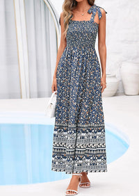 PRETTYGARDEN Women's Summer Maxi Dress Tie Straps Floral Beach Vacation Long Dresses Smocked Boho Sundress with Pockets PRETTYGARDEN