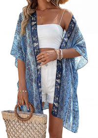 PRETTYGARDEN Summer Kimonos for Women Boho Floral Short Sleeve Kimono Cardigans Swimsuit Beach Cover Ups for Women Swimwear PRETTYGARDEN