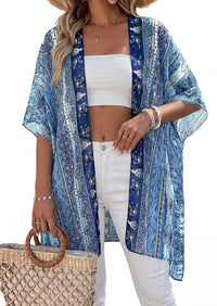 PRETTYGARDEN Summer Kimonos for Women Boho Floral Short Sleeve Kimono Cardigans Swimsuit Beach Cover Ups for Women Swimwear PRETTYGARDEN