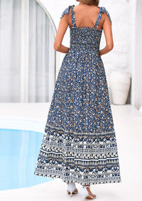 PRETTYGARDEN Women's Summer Maxi Dress Tie Straps Floral Beach Vacation Long Dresses Smocked Boho Sundress with Pockets PRETTYGARDEN
