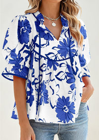 PRETTYGARDEN Womens Summer Tops Cute Puff Sleeve Ruffle V Neck Babydoll T-Shirts Boho Floral Spring Peplum Shirts PRETTYGARDEN