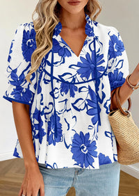 PRETTYGARDEN Womens Summer Tops Cute Puff Sleeve Ruffle V Neck Babydoll T-Shirts Boho Floral Spring Peplum Shirts PRETTYGARDEN