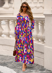 PRETTYGARDEN Women Floral Maxi Dresses Spring Long Sleeve Square Neck Boho A Line Wedding Guest Casual Flowy Long Dress