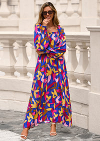 PRETTYGARDEN Women Floral Maxi Dresses Spring Long Sleeve Square Neck Boho A Line Wedding Guest Casual Flowy Long Dress