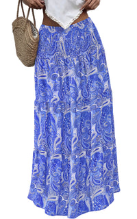 PRETTYGARDEN Floral Summer Boho Maxi Skirts for Women 2026 Smocked Elastic Waist Pleated Tiered Vacation Flowy Long Skirt PRETTYGARDEN