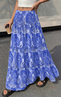 PRETTYGARDEN Floral Summer Boho Maxi Skirts for Women 2026 Smocked Elastic Waist Pleated Tiered Vacation Flowy Long Skirt PRETTYGARDEN