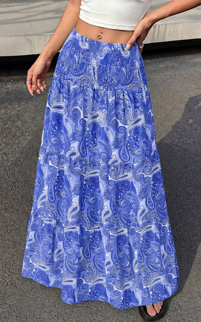 PRETTYGARDEN Floral Summer Boho Maxi Skirts for Women 2026 Smocked Elastic Waist Pleated Tiered Vacation Flowy Long Skirt PRETTYGARDEN