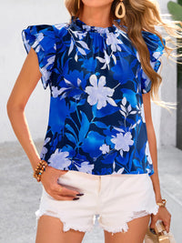 PRETTYGARDEN Women's Ruffle Short Sleeve Summer Tops Trendy Floral Trim Neck Casual Dressy Chiffon Boho Blouses Shirts PRETTYGARDEN