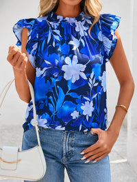 PRETTYGARDEN Women's Ruffle Short Sleeve Summer Tops Trendy Floral Trim Neck Casual Dressy Chiffon Boho Blouses Shirts PRETTYGARDEN