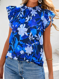 PRETTYGARDEN Women's Ruffle Short Sleeve Summer Tops Trendy Floral Trim Neck Casual Dressy Chiffon Boho Blouses Shirts PRETTYGARDEN