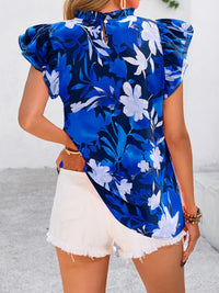 PRETTYGARDEN Women's Ruffle Short Sleeve Summer Tops Trendy Floral Trim Neck Casual Dressy Chiffon Boho Blouses Shirts PRETTYGARDEN