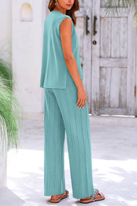 Pullover Tops And Wide Leg Pants Casual Two Piece Sets