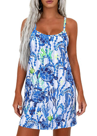 PRETTYGARDEN Women's Summer Dresses Casual Print Spaghetti Strap Sleeveless Sundress Beach Vacation Cover Ups PRETTYGARDEN