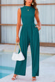 Summer One Piece Sleeveless Mock Neck Wide Leg Pants Rompers With Pockets