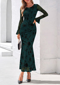 PRETTYGARDEN Women's Long Sleeve Maxi Floral Mesh Fall Wedding Guest Dress