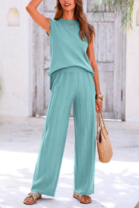 Pullover Tops And Wide Leg Pants Casual Two Piece Sets