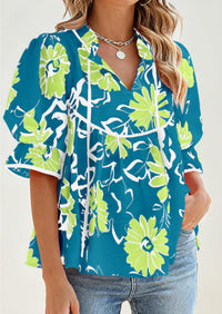 PRETTYGARDEN Womens Summer Tops Cute Puff Sleeve Ruffle V Neck Babydoll T-Shirts Boho Floral Spring Peplum Shirts PRETTYGARDEN