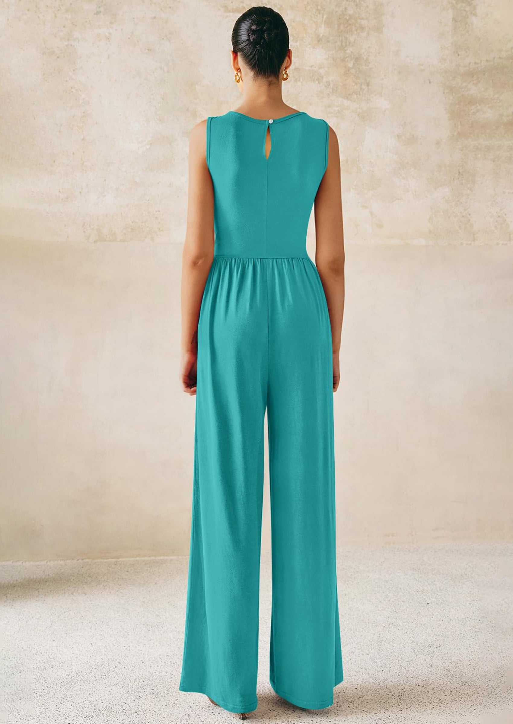 PRETTYGARDEN One Piece Jumpsuits for Women Dressy Casual Sleeveless Crewneck Wide Leg Rompers Jumpers Vacation Summer Outfits