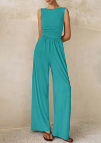 PRETTYGARDEN One Piece Jumpsuits for Women Dressy Casual Sleeveless Crewneck Wide Leg Rompers Jumpers Vacation Summer Outfits