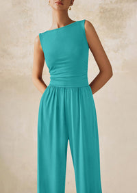 PRETTYGARDEN One Piece Jumpsuits for Women Dressy Casual Sleeveless Crewneck Wide Leg Rompers Jumpers Vacation Summer Outfits
