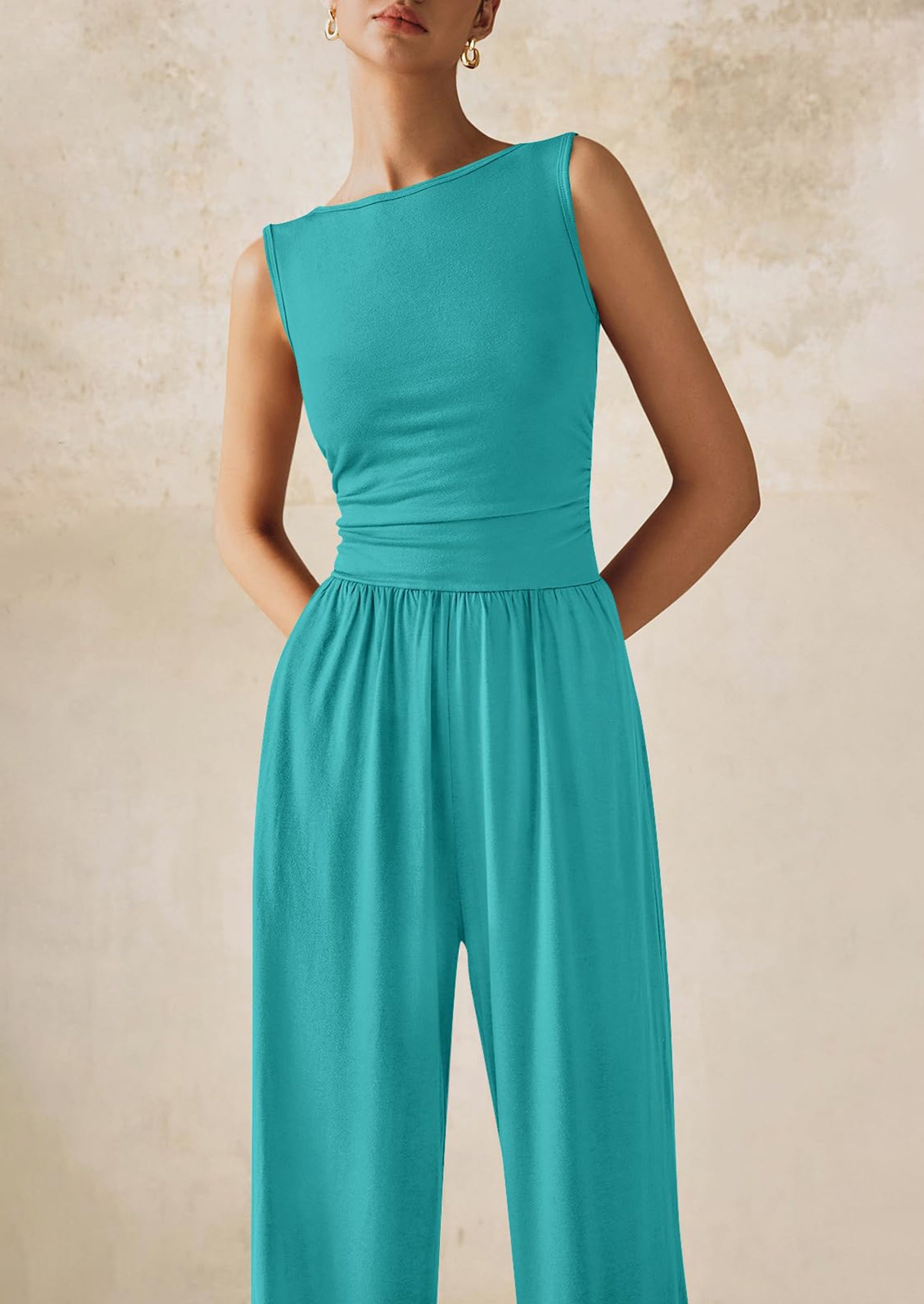 PRETTYGARDEN One Piece Jumpsuits for Women Dressy Casual Sleeveless Crewneck Wide Leg Rompers Jumpers Vacation Summer Outfits